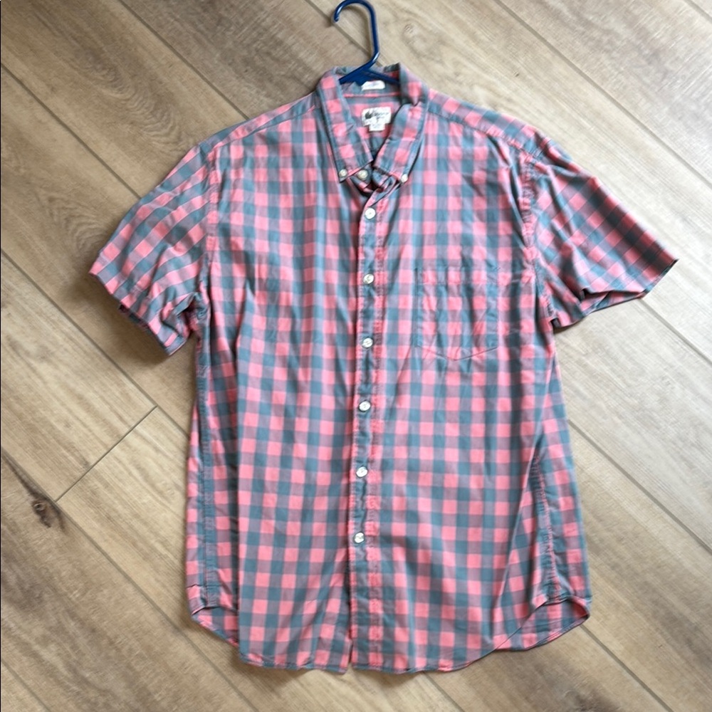 J Crew Men's Pink and Gray Checkered Shirt